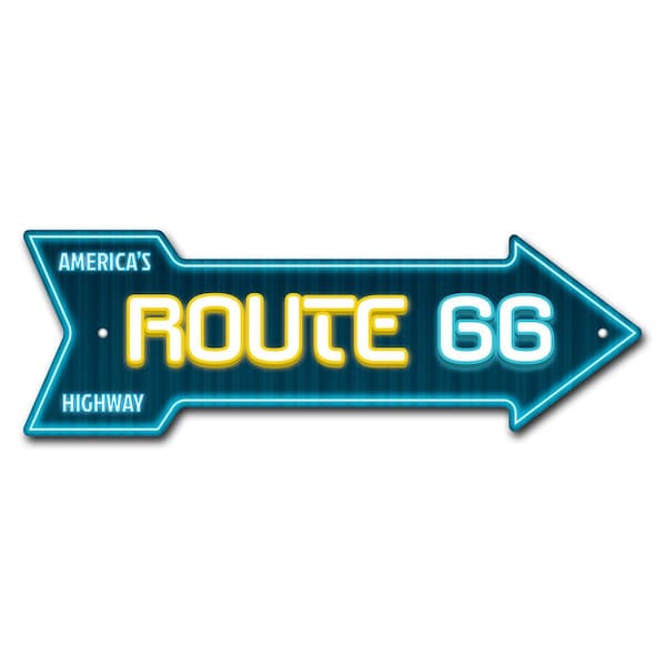Route 66 Neon Arrow Sign Funny Home Decor 24in Wide